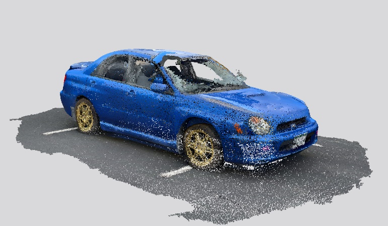 Figure 5 - An image of the resulting raw 3D Scanner App point cloud of the subject blue 2002 Subaru WRX.